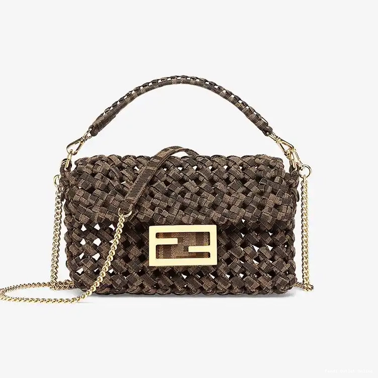 Fabric In Mini Bag Baguette Interlace Fendi Coffee 0703